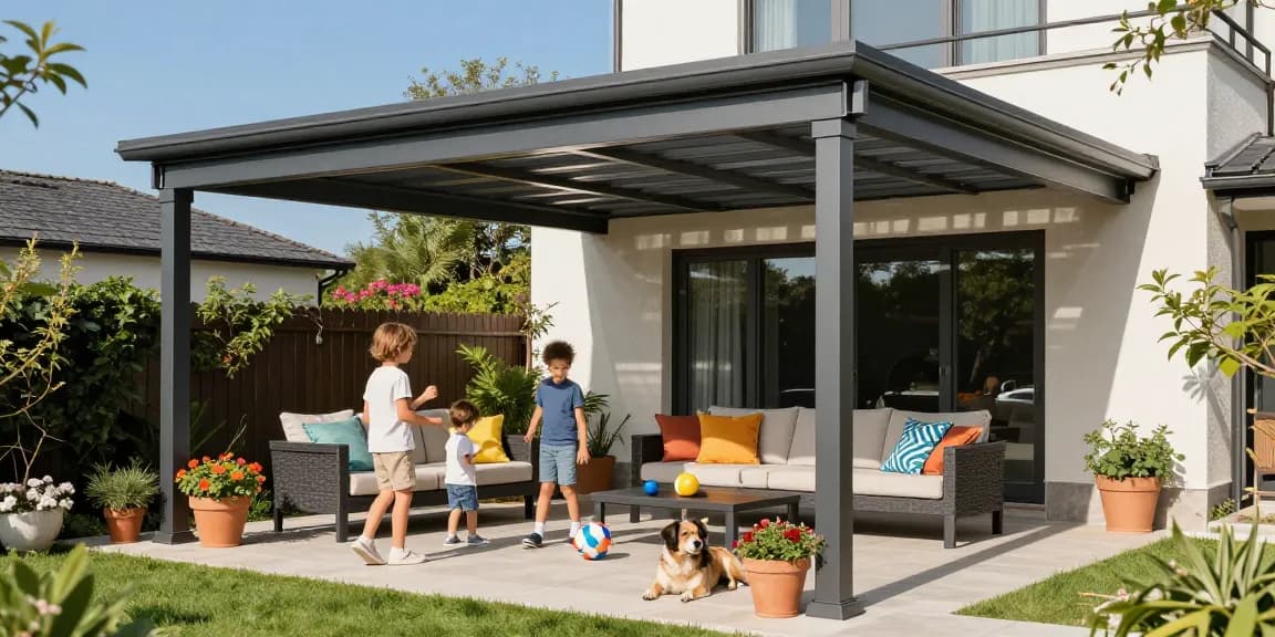 Terrassenüberdachungen bieten Schutz und Stil für die Familie im Garten.