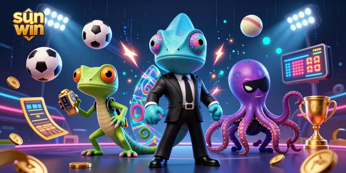 Engage with sun win sports betting opportunities in a vibrant 3D illustration filled with dynamic action.