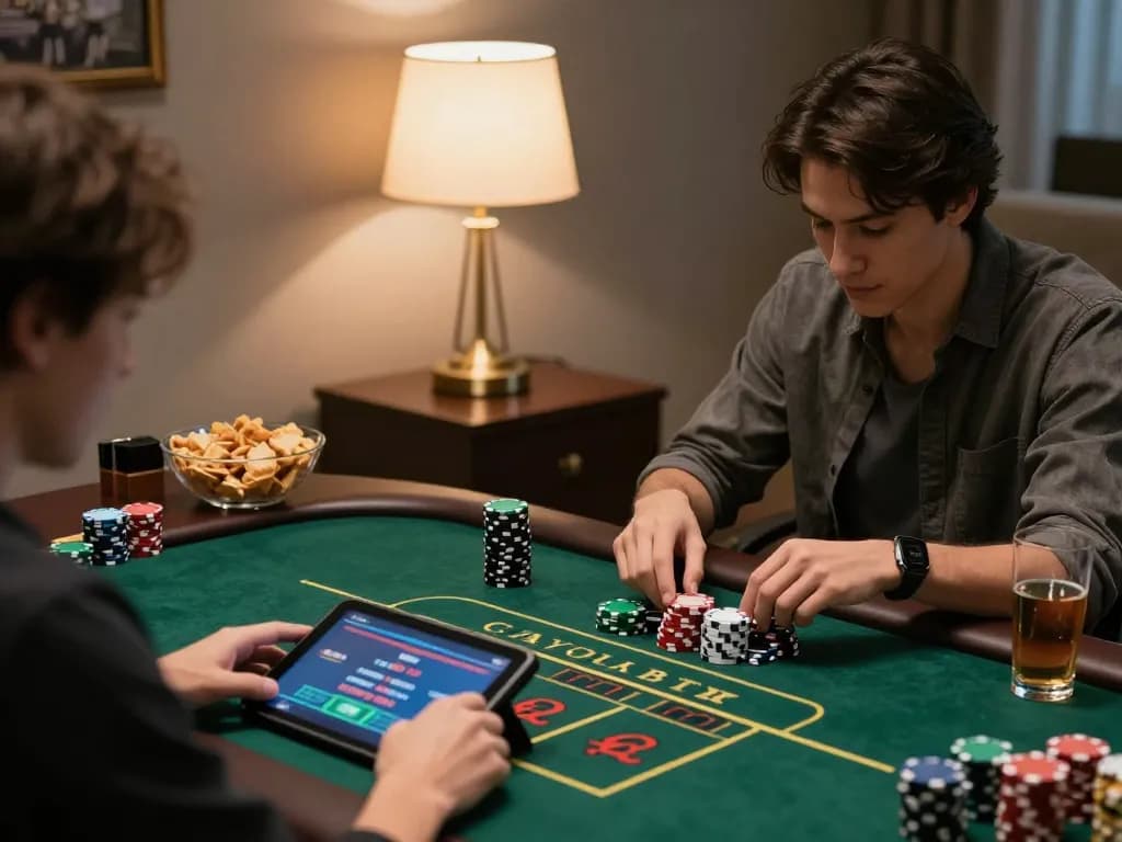 PHPVIP player enjoying live casino game on tablet in cozy home setting.