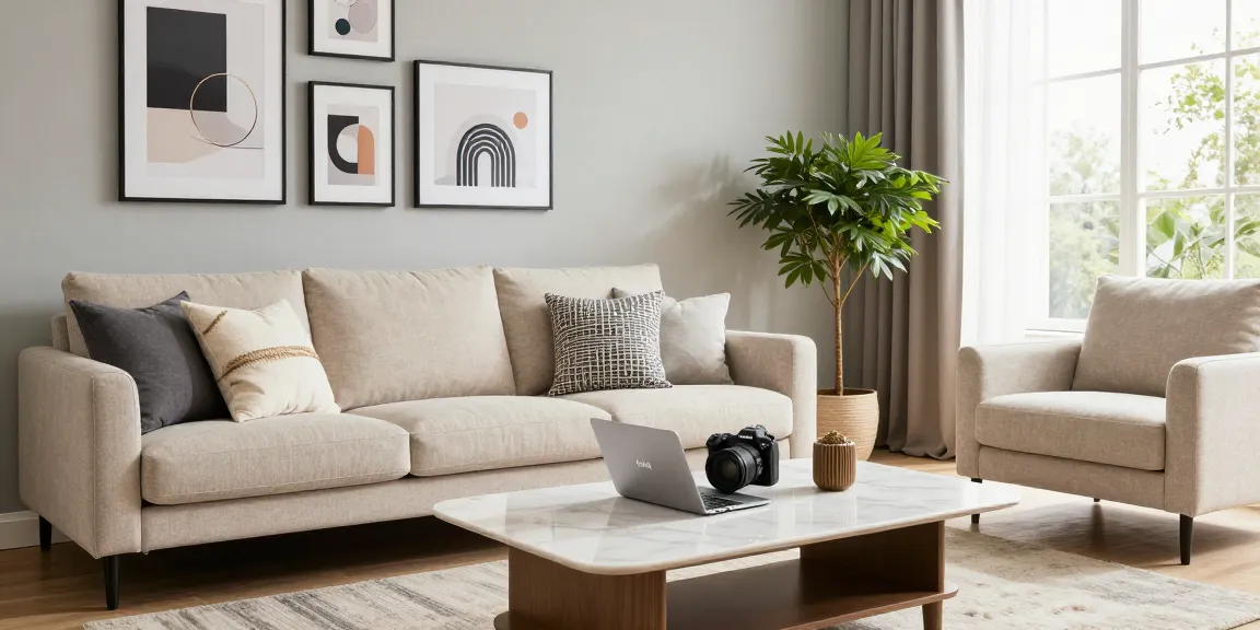 Einladendes Wohnzimmer mit modernen Designelementen für Möbel online kaufen.