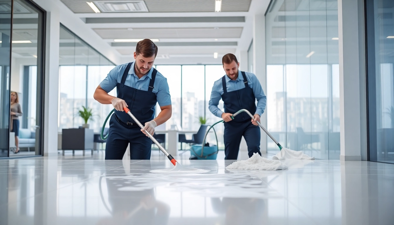 Effektive gebaeudereinigung berlin durch professionelles Reinigungsteam in modernem Büro.