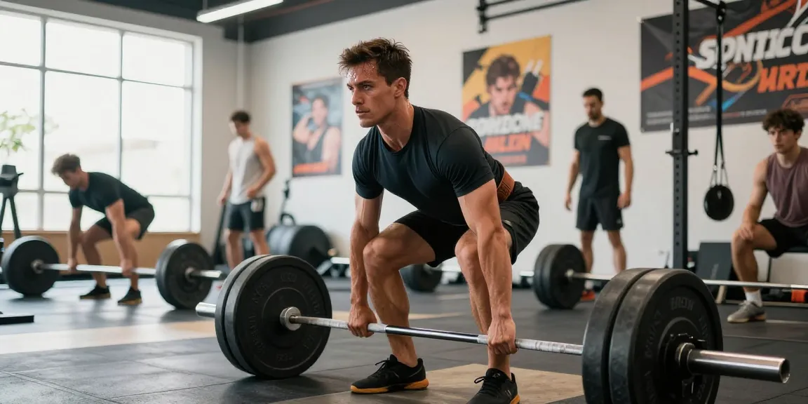 Anabolika Shop Deutschland: Fitnessszene mit Bodybuilder beim Deadlift im hellen Gym.