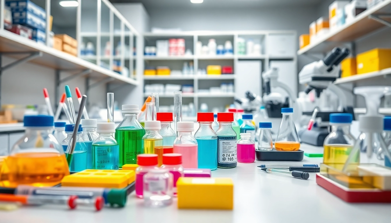 Labormaterial bestellen auf einem gut organisierten Labortisch mit verschiedenen Werkzeugen.