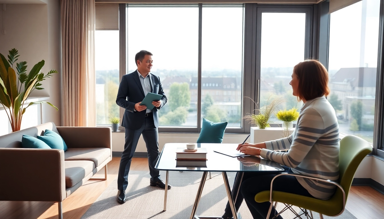 Immobilienmakler Frankfurt Eschersheim berät Kunden in modernem Büro mit freundlicher Atmosphäre.