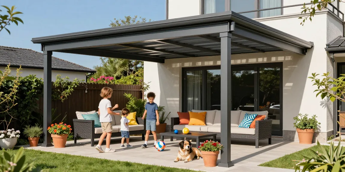 Terrassenüberdachungen bieten Schutz und Stil für die Familie im Garten.