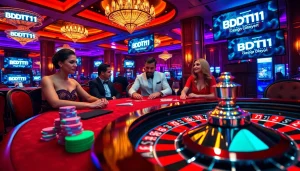 Experience high-stakes poker action at BDTK1 with vibrant chips and cards.