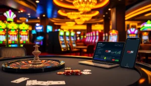Experience thrilling gameplay with mv88 at a luxurious casino featuring poker tables and slot machines.