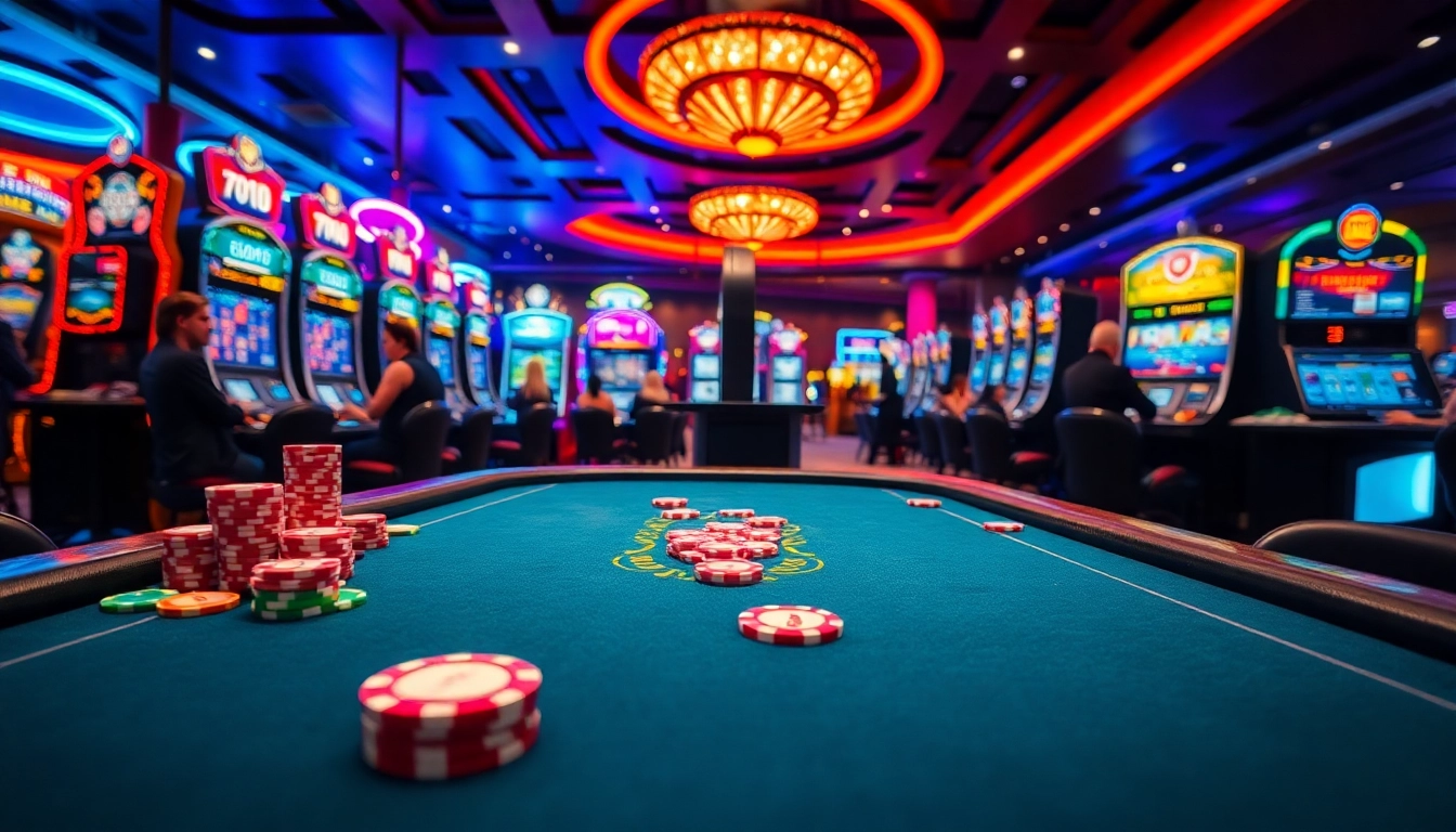 A lebilincselő online casino élmény, ahol a játékosok pókeren játszanak egy fényes asztalnál.